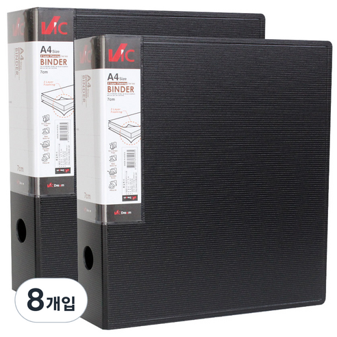 VIC 신소재 D링 바인더 7cm 3공, 흑색, 8개입