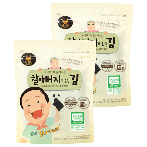 만전김 유기가공식품 인증 할아버지가 만든 김, 56g, 2개