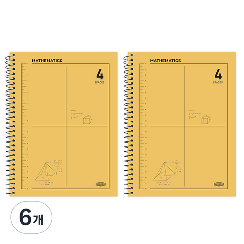 핑크풋 3000 4분할 수학 연습장, 옐로우, 6개