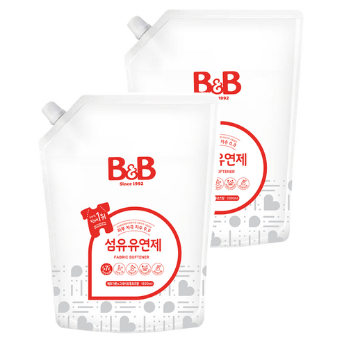 비앤비 섬유유연제 베르가못 앤 그레이프프루츠 리필, 1.5L, 2개