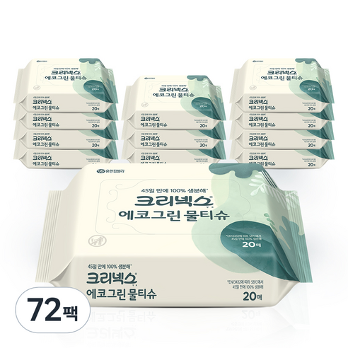 크리넥스 에코그린 물티슈 휴대용, 20매, 72개