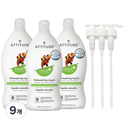 에티튜드 천연 주방세제 그린애플앤바질향, 700ml, 9개