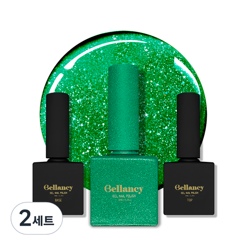 벨랑시 젤네일 3종 세트, 2세트, 베이스 10ml + 젤네일 그린 글리터 10ml + 탑 10ml