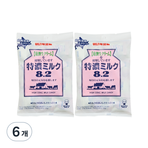 UHA 미카쿠도 토쿠노 밀크 캔디 8.2, 115g, 6개