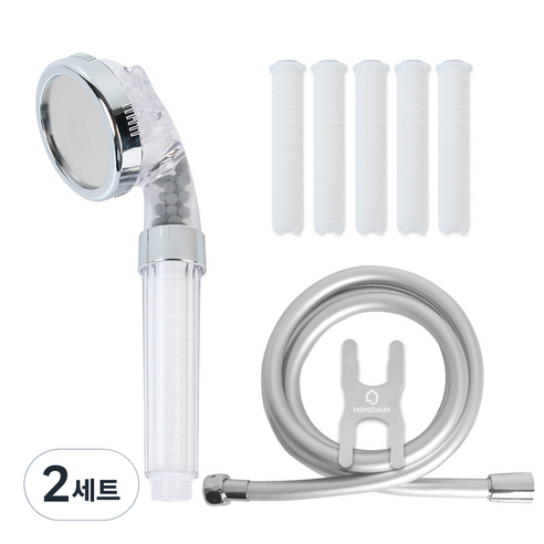 홈다움 3단조절 힐링스파 샤워기 + 필터 5p + 안꼬이는 말랑이 PVC 샤워호스 1.5m, 2세트, 1세트