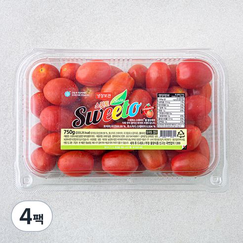 스윗토 스테비아 새콤 달콤한 대추방울토마토, 750g, 4팩