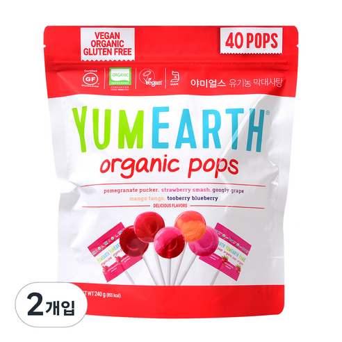 야미얼스 유기농 막대사탕 240g, 혼합맛(망고/포도/블루베리/딸기/석류), 2개입