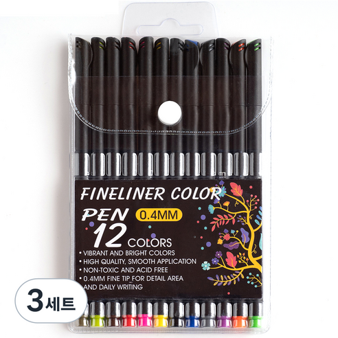 수채화 마커펜 0.4mm 세트, 12색, 3세트