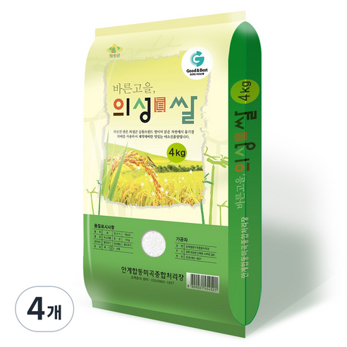 의성진 미소진품 단일미 쌀, 4kg, 4개, 상