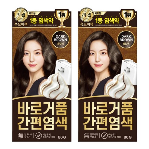 리엔 흑모비책 바로거품 간편 새치염색, 흑갈색 3N, 2개