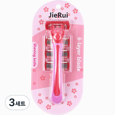 여성용 티지 6중날 제모 일회용 면도기 + 면도날 3p 세트 레드, 3세트