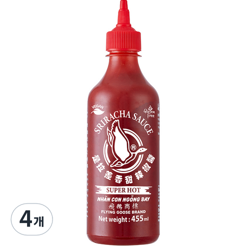 플라잉 구스 스리라차 슈퍼핫 칠리 소스, 4개, 455ml
