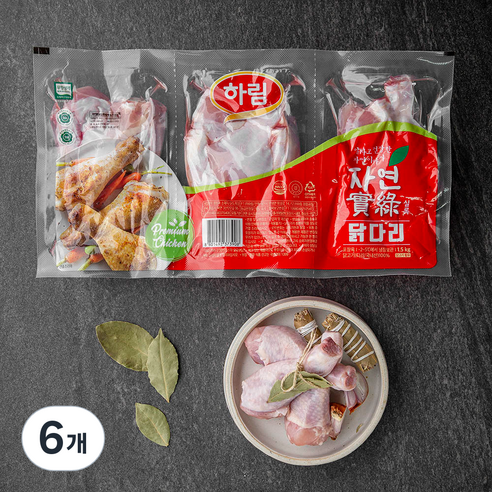 하림 자연실록 무항생제 인증 닭다리 북채 (냉장), 500g, 6개