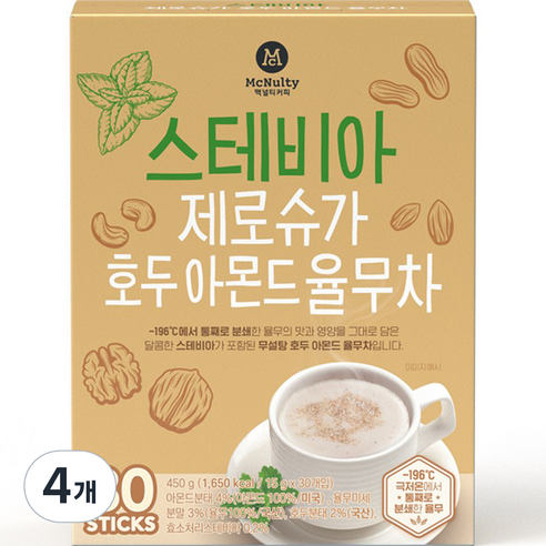 맥널티커피 스테비아 제로슈가 호두 아몬드 율무차, 4개, 30개입, 15g