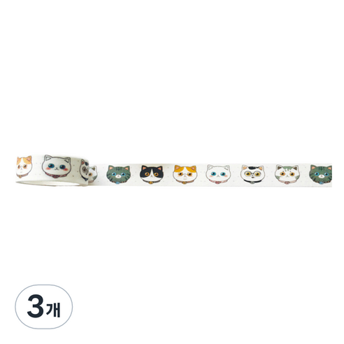 특별한상점 DIY 다이어리꾸미기 테이프스티커 15mm x 5m, 고양이 얼굴, 3개