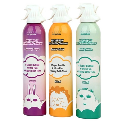 레시피박스 유아용 거품목욕 울트라 버블클렌저 챠밍퍼플 300ml + 바나나옐로우 300ml + 스위티멜론 300ml 세트, 1세트