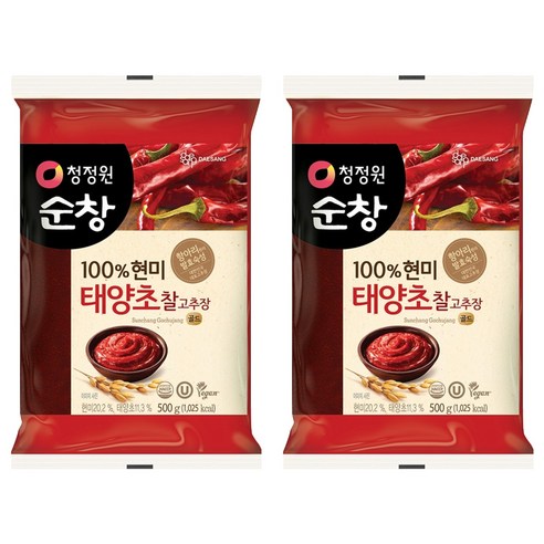 대상 청정원 순창 찰 고추장 비닐, 500g, 2개