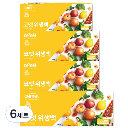 코멧 위생백 소형 17 x 25 cm 100p + 중형 25 x 35 cm 100p x 2p + 대형 30 x 45 cm 100p 세트, 혼합, 6세트