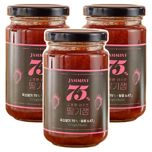 JAMMINT 알룰로스로 만든 고함량 라이트 딸기잼, 270g, 3개