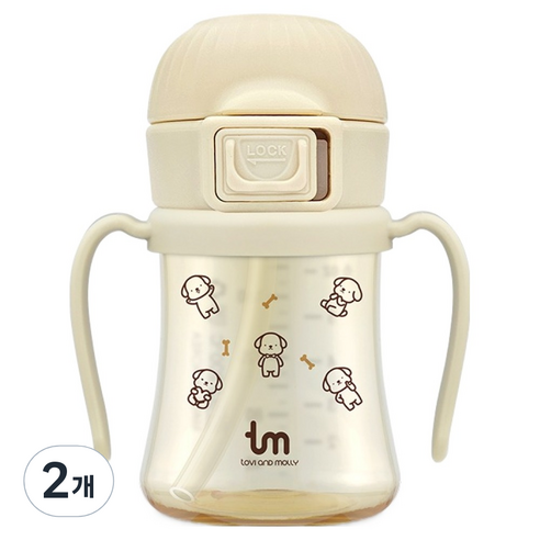 토비앤몰리 PPSU 토비 원터치락 빨대컵 180ml, 2개, 바닐라