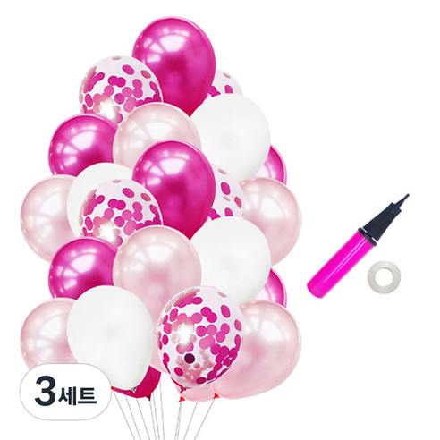 윰스 파티장식 스팽클 풍선 40p + 리본 + 펌프, 핑크화이트, 3세트