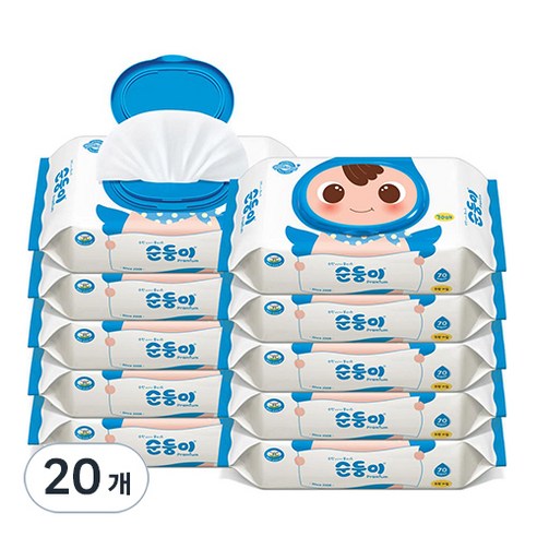 순둥이 프리미엄 플레인 무향 유아물티슈 캡형 65gsm, 70개입, 20세트