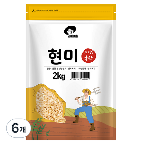 엉클탁 국산 현미, 2kg, 6개