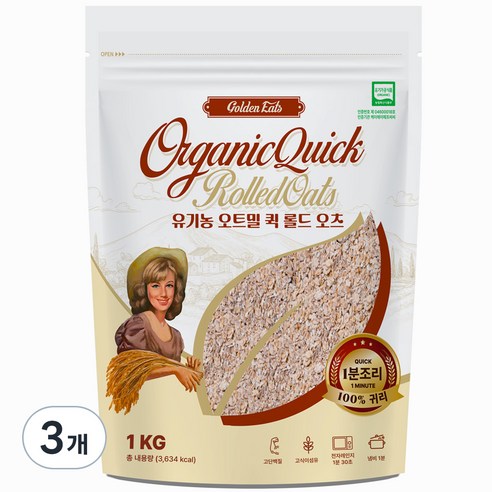 골든잇츠 유기농 퀵오트밀, 1kg, 3개