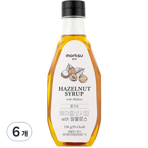 헬스레시피 몽크슈 헤이즐넛시럽 WITH 알룰로스, 530g, 6개