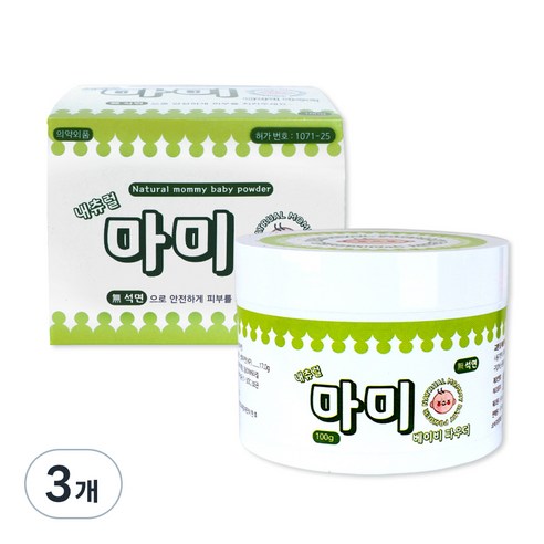 내츄럴마미 베이비 파우더 무석면 땀띠방지, 100g, 3개