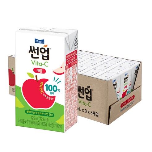 매일유업 썬업 Vita C 애플 주스, 125ml, 24개