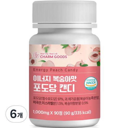 참굿즈 이너지 복숭아맛 포도당 캔디 90정, 6개
