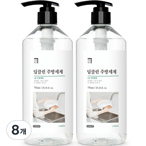 살림백서 딥클린 주방세제 그린허브향, 8개, 750ml