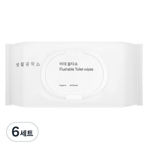 생활공작소 비데 물티슈 캡형, 60매, 6세트