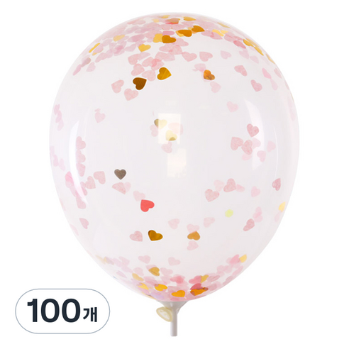 컨페티풍선 30cm, 큐티하트 핑크골드, 100개