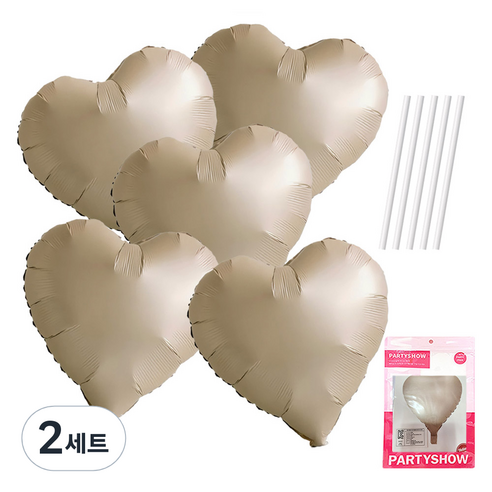 파티쇼 하트 은박 풍선 45cm 5p + 빨대 5p 세트, 라떼(풍선), 2세트