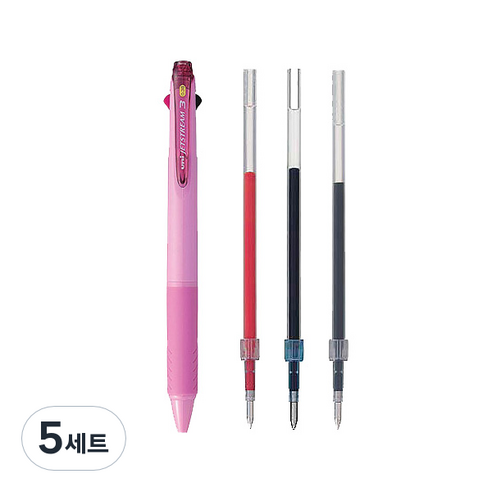 제트스트림 3색 볼펜 0.38mm + 리필심 흑 + 청 + 적, 베이비핑크, 5세트