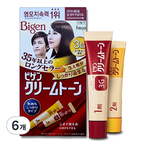 비겐 크림톤 염색제 40g, 3G밝은밤색, 6개