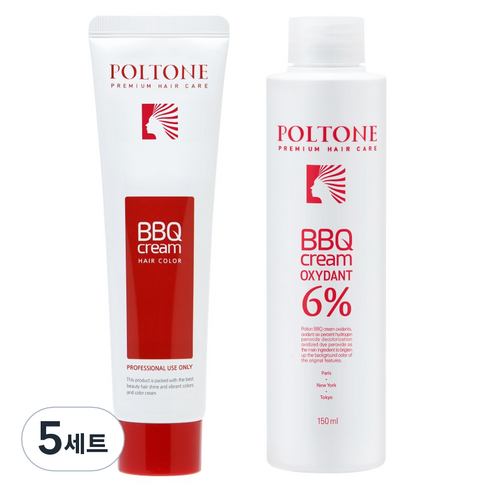폴톤 BBQ 크림 150ml + 옥시던트 6% 산화제 150ml 세트, 5RW 자연스러운 레드와인, 5세트