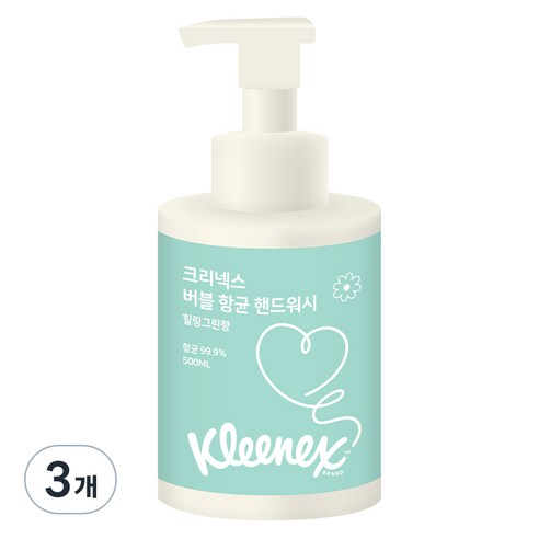 크리넥스 버블버블 핸드워시 힐링그린향, 500ml, 3개