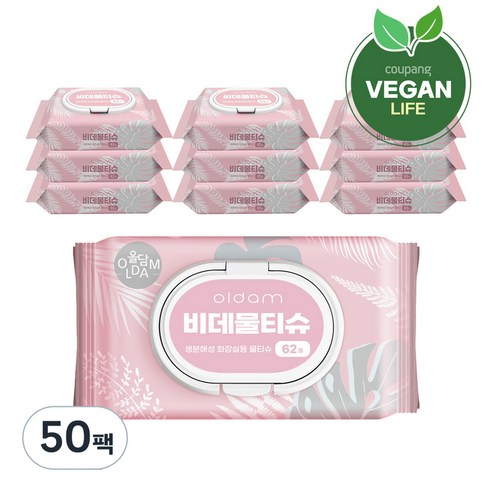 올담 비데 물티슈 캡형, 70g, 62매, 50개