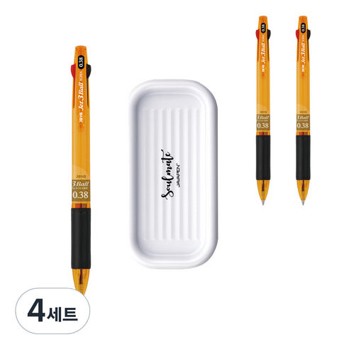 자바펜 제트3볼 펜 0.38mm 3p + 펜트레이 세트, 옐로우(볼펜), 랜덤발송(펜트레이), 4세트