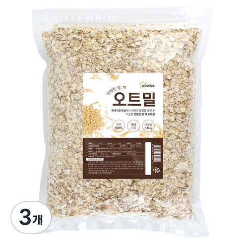 우리가스토리 압착 귀리 오트밀, 1.5kg, 3개