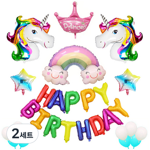 마켓감성 무지개 생일파티 풍선세트, 타입3, 2세트