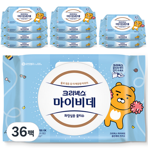 마이비데 카카오 화장실용 물티슈 캡형, 40매, 36팩