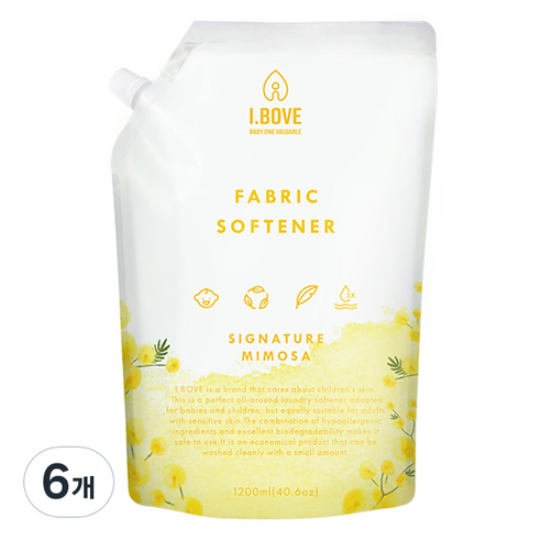 아이보브 베이직 고농축 미모사 아기 유연제 리필, 6개, 1200ml