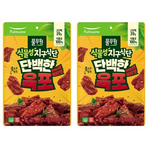 풀무원 식물성 지구식단 단백한 육포 하바네로불닭맛, 100g, 2개