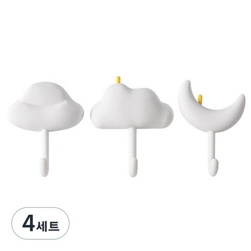 한봄누리 접착식 강력 후크 걸이 현관 주방 욕실 다용도 벽걸이 3종 세트, 4세트, 화이트