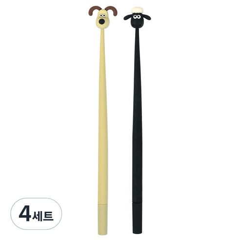 핑크풋 3000 월레스와 그로밋 흔들이 중성펜 2종 세트, 베이지, 블랙, 4세트