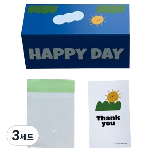 마커스스토어 알록달록 해피데이 헤더택 30p + 포장 소 30p + 카드 30p 세트, 블루, 3세트